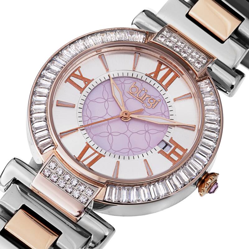 Burgi Women's Swiss Quartz Baguette Bezel Stainless Steel Two-Tone Bracelet Watch