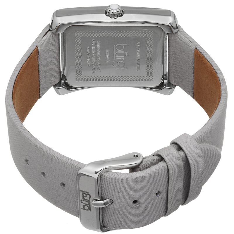 Burgi Women's Swiss Quartz Crystal-Accented Leather Grey Strap Watch