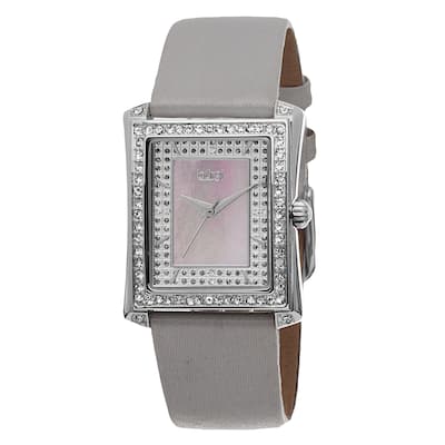 Burgi Women's Swiss Quartz Crystal-Accented Leather Grey Strap Watch