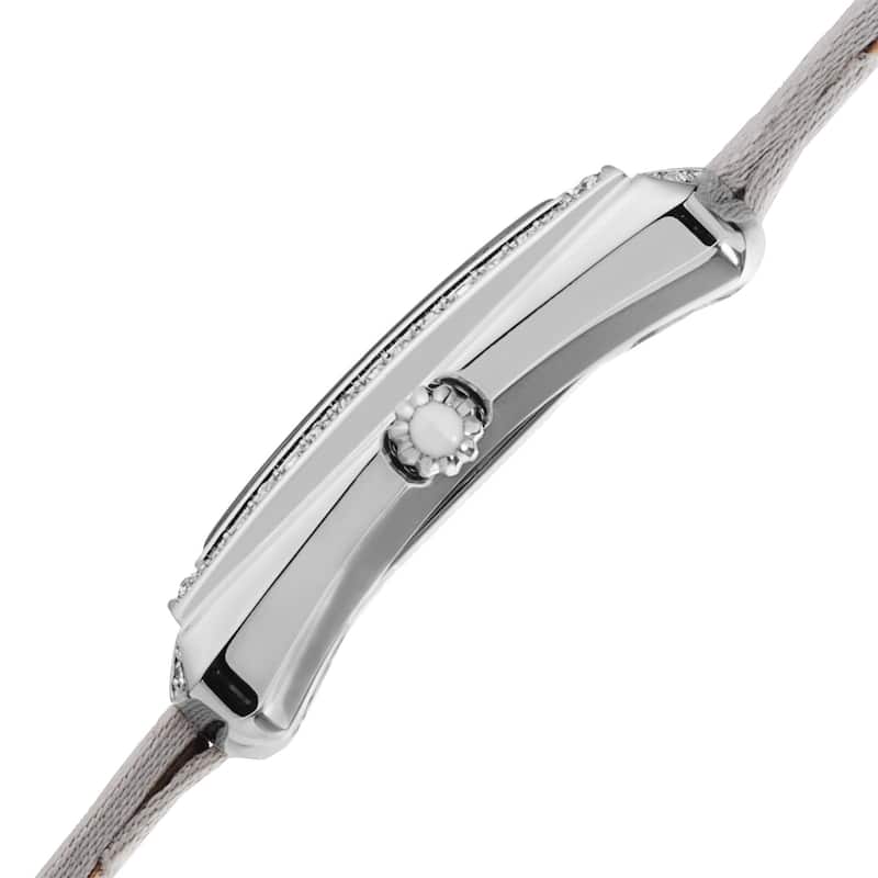 Burgi Women's Swiss Quartz Crystal-Accented Leather Grey Strap Watch