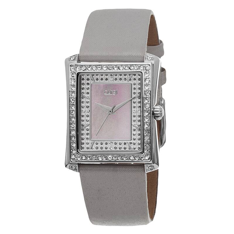 Burgi Women's Swiss Quartz Crystal-Accented Leather Grey Strap Watch