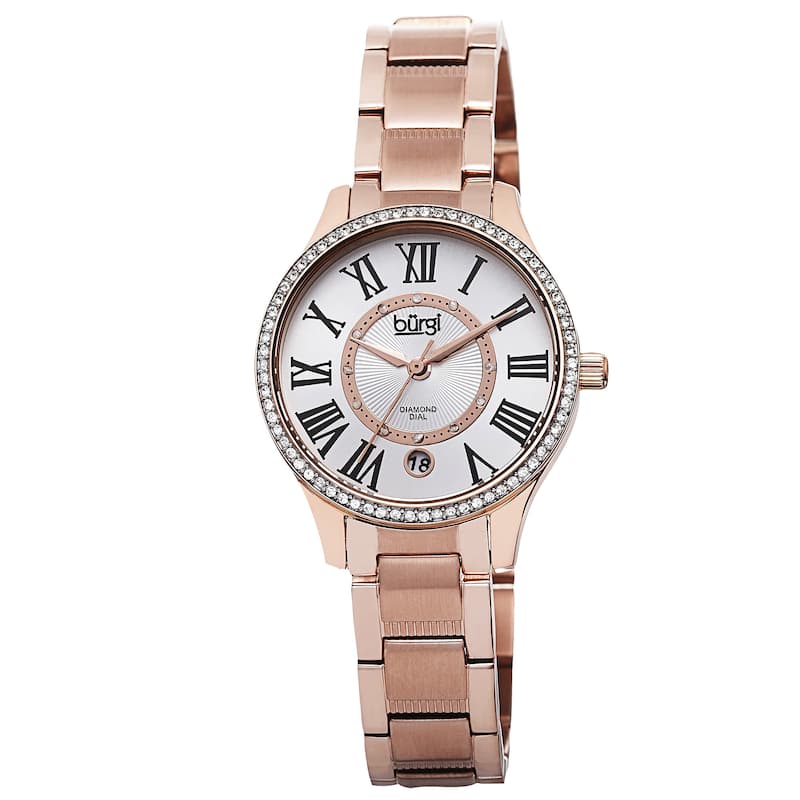 Burgi Women's Quartz Diamond Dial Stainless Steel Rose-Tone Bracelet Watch