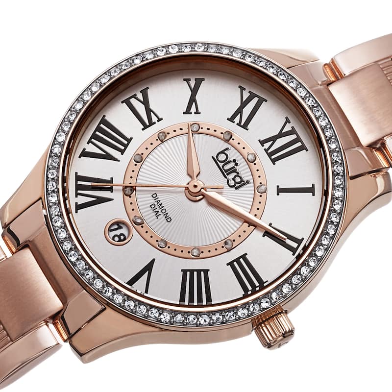 Burgi Women's Quartz Diamond Dial Stainless Steel Rose-Tone Bracelet Watch