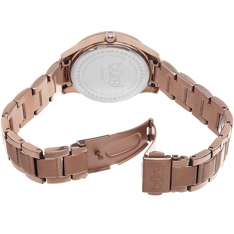 Burgi Women's Quartz Diamond Dial Stainless Steel Rose-Tone Bracelet Watch