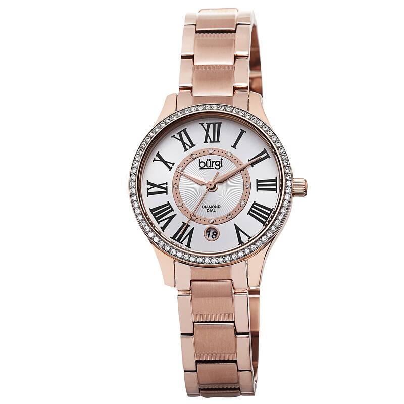 Burgi Women's Quartz Diamond Dial Stainless Steel Rose-Tone Bracelet Watch