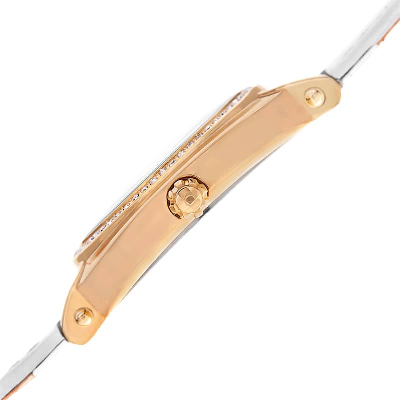 Burgi Women's Crystal-Accented Quartz Multifunction Leather Gold-Tone Strap Watch