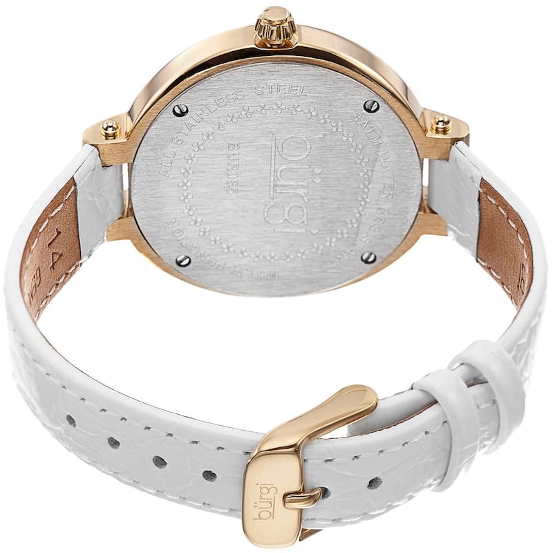 Burgi Women's Crystal-Accented Quartz Multifunction Leather Gold-Tone Strap Watch
