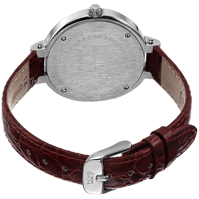 Burgi Women's Crystal-Accented Quartz Multifunction Leather Strap Watch