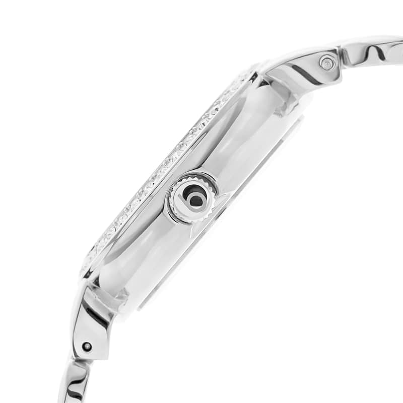 Burgi Women's Swiss Quartz Diamond Stainless Steel Silver-Tone Bracelet Watch