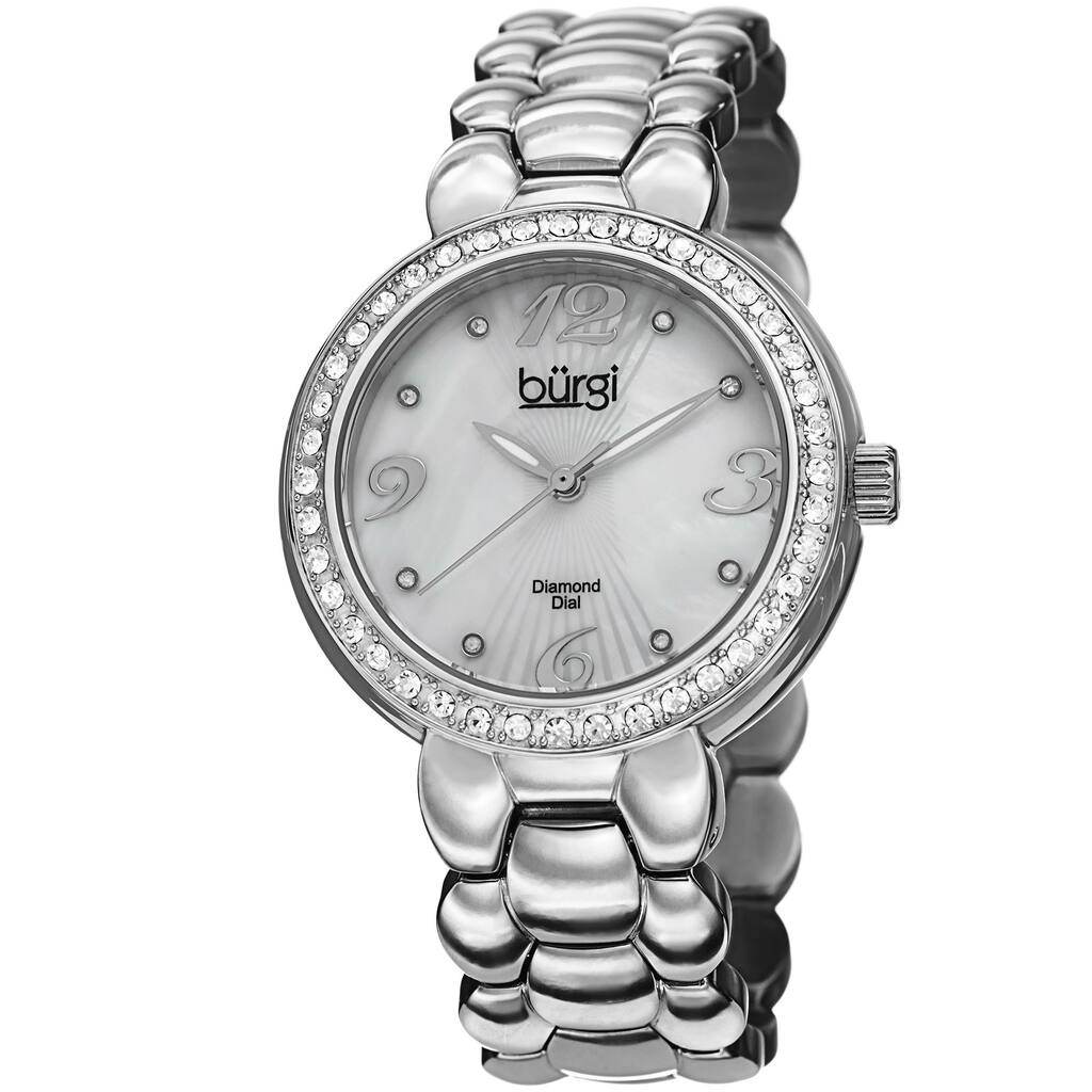 Burgi Women's Swiss Quartz Diamond Stainless Steel Silver-Tone Bracelet Watch