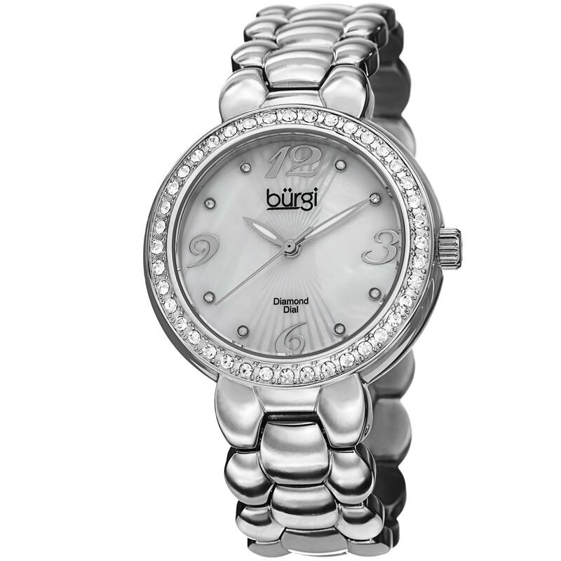 Burgi Women's Swiss Quartz Diamond Stainless Steel Silver-Tone Bracelet Watch
