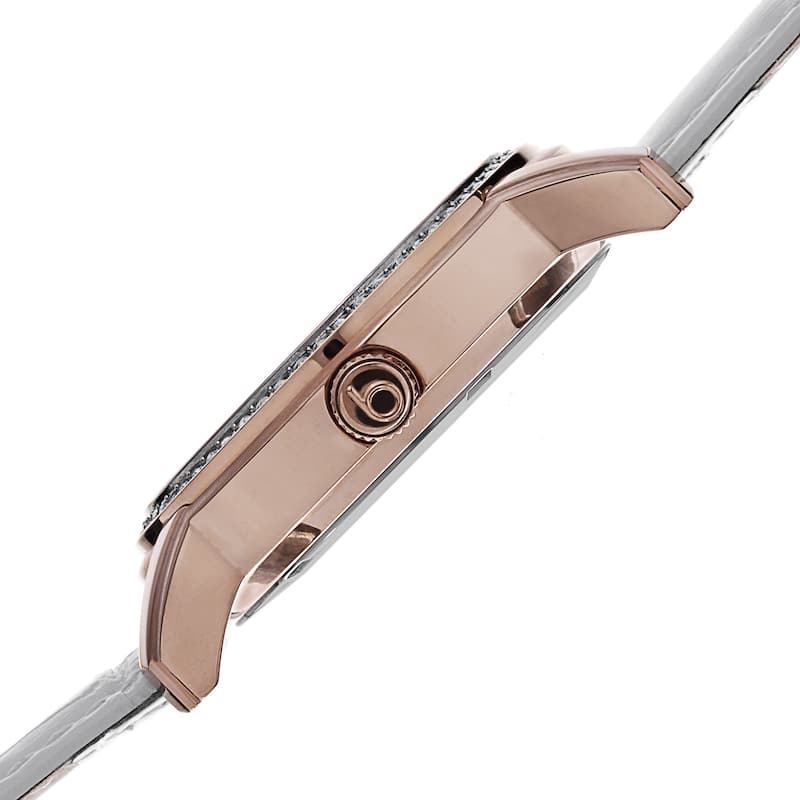 Burgi Women's Quartz Diamond Dial Multifunction Leather Rose-Tone Strap Watch