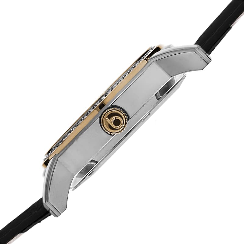 Burgi Women's Quartz Diamond Dial Multifunction Leather Black Strap Watch