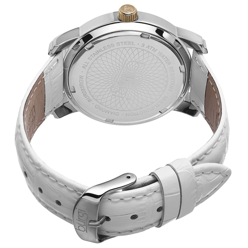 Burgi Women's Quartz Diamond Dial Multifunction Leather Gold-Tone Strap Watch