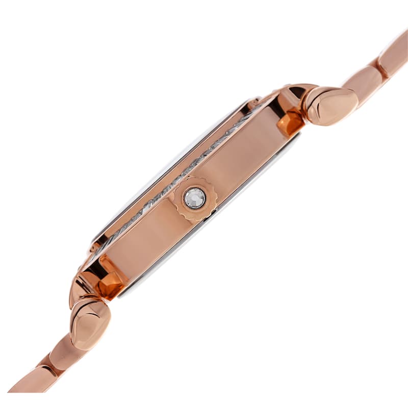 Burgi Women's Swiss Quartz Baguette Bezel Stainless Steel Rose-Tone Bracelet Watch