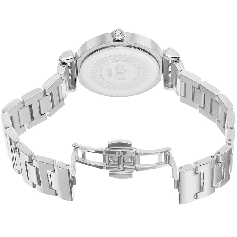 Burgi Women's Swiss Quartz Baguette Bezel Stainless Steel Silver-Tone Bracelet Watch