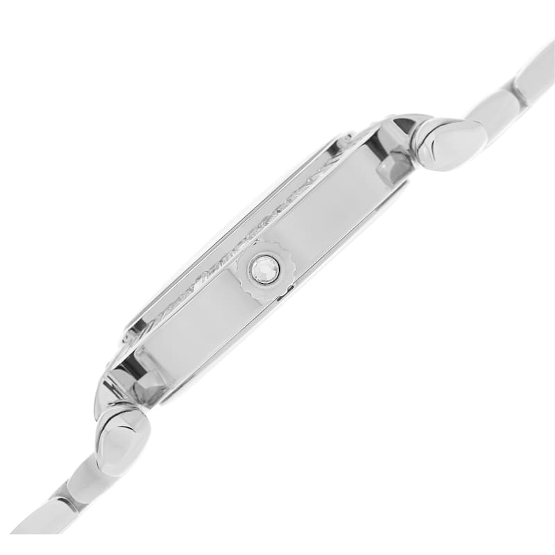 Burgi Women's Swiss Quartz Baguette Bezel Stainless Steel Silver-Tone Bracelet Watch
