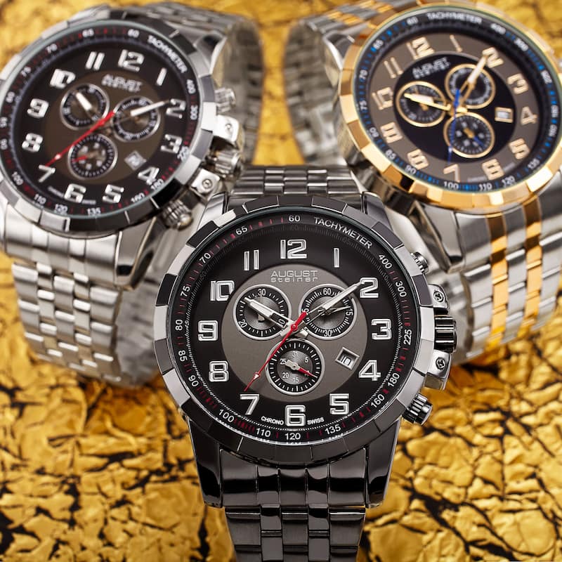August Steiner Men's Swiss Quartz Chronograph Watch with Stainless Steel Bracelet