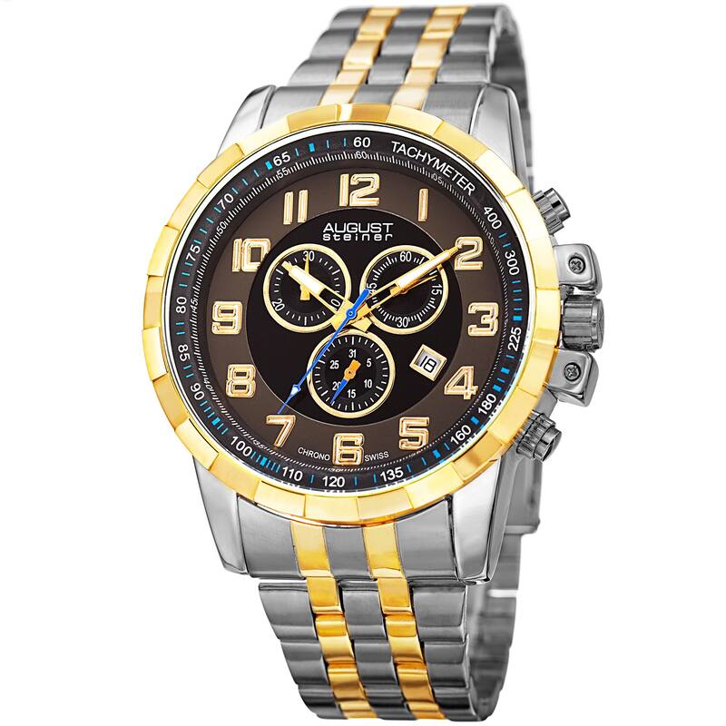 August Steiner Men's Swiss Quartz Chronograph Watch with Stainless Steel Bracelet - Two-tone - N/A