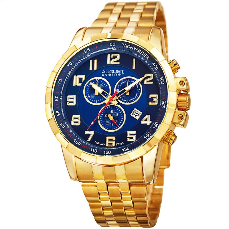 August Steiner Men's Swiss Quartz Chronograph Watch with Stainless Steel Bracelet