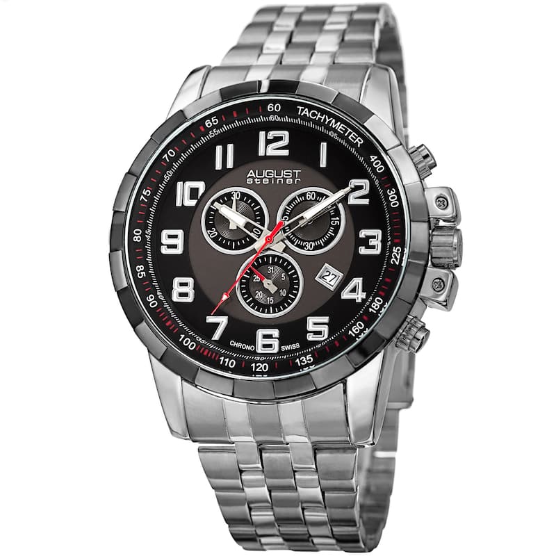 August Steiner Men's Swiss Quartz Chronograph Watch with Stainless Steel Bracelet