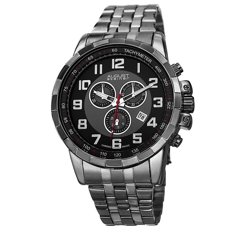 August Steiner Men's Swiss Quartz Chronograph Watch with Stainless Steel Bracelet