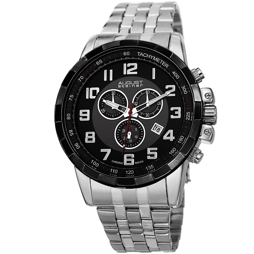 August Steiner Men's Swiss Quartz Chronograph Stainless Steel Silver-Tone Bracelet Watch