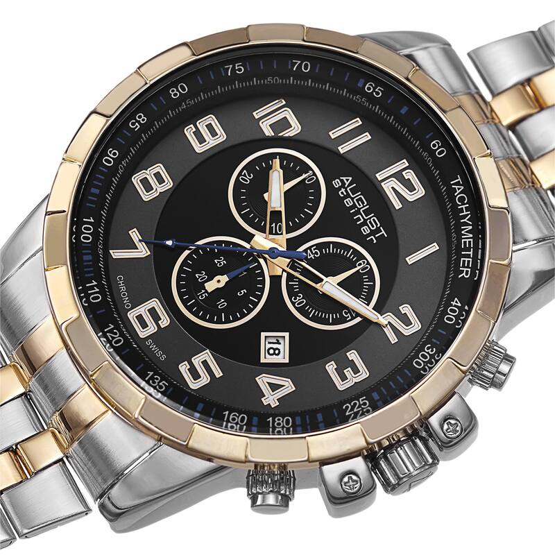 August Steiner Men's Swiss Quartz Chronograph Stainless Steel Two-Tone Bracelet Watch