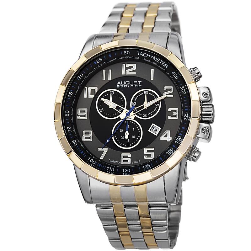 August Steiner Men's Swiss Quartz Chronograph Stainless Steel Two-Tone Bracelet Watch