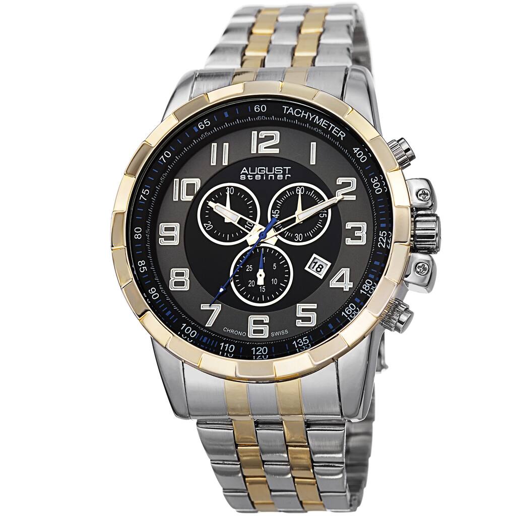 August Steiner Men's Swiss Quartz Chronograph Stainless Steel Two-Tone Bracelet Watch