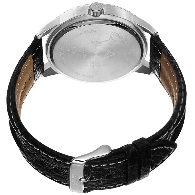 August Steiner Men's Quartz Multifunction Leather Silver-Tone Strap Watch