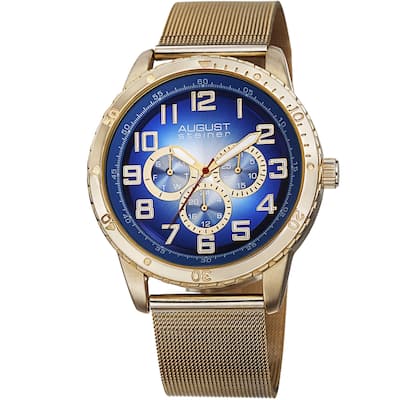 August Steiner Men's Quartz Multifunction Stainless Steel Mesh Gold-Tone Bracelet Watch