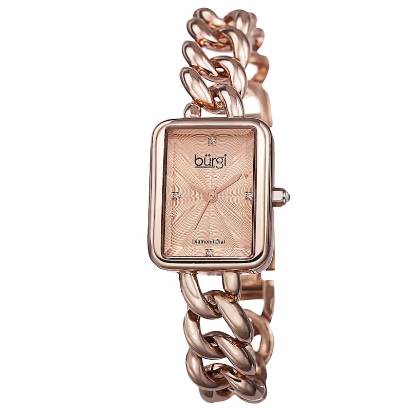 Burgi Women's Swiss Quartz Diamond Chain Link Rose-Tone Bracelet Watch