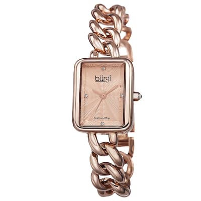 Burgi Women's Swiss Quartz Diamond Chain Link Rose-Tone Bracelet Watch