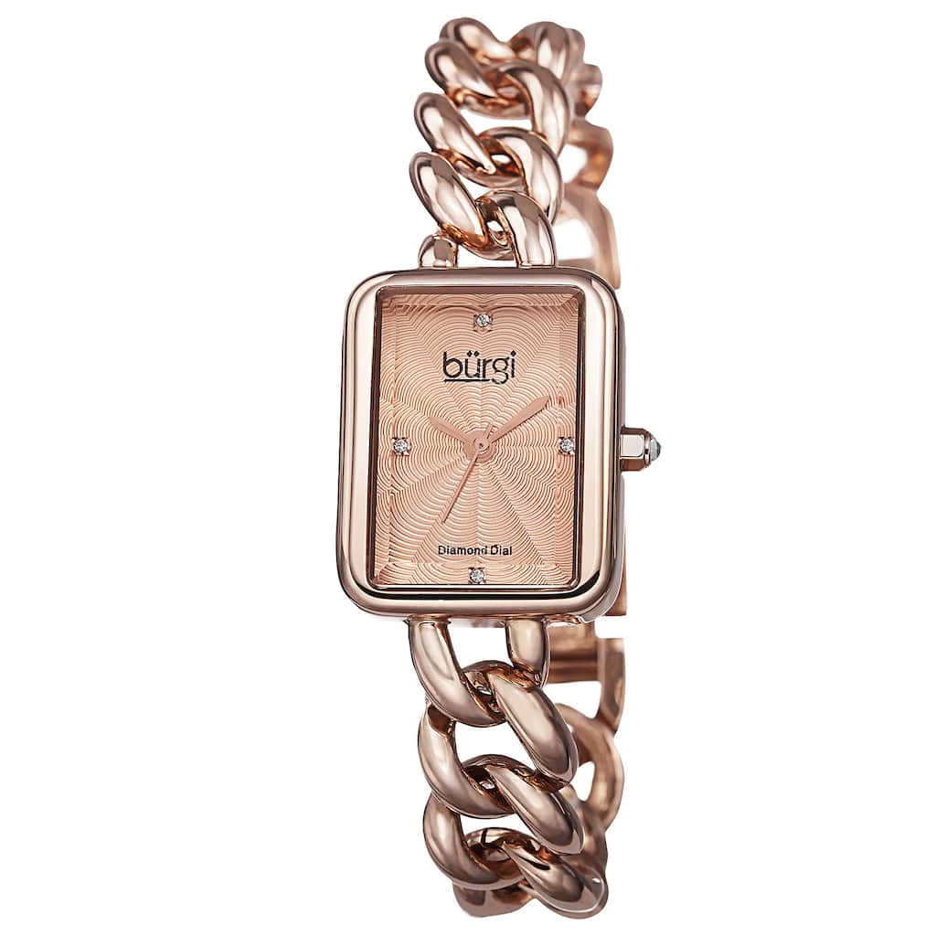 Burgi Women's Swiss Quartz Diamond Chain Link Rose-Tone Bracelet Watch