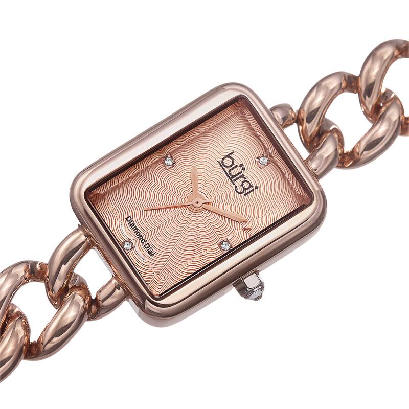 Burgi Women's Swiss Quartz Diamond Chain Link Rose-Tone Bracelet Watch