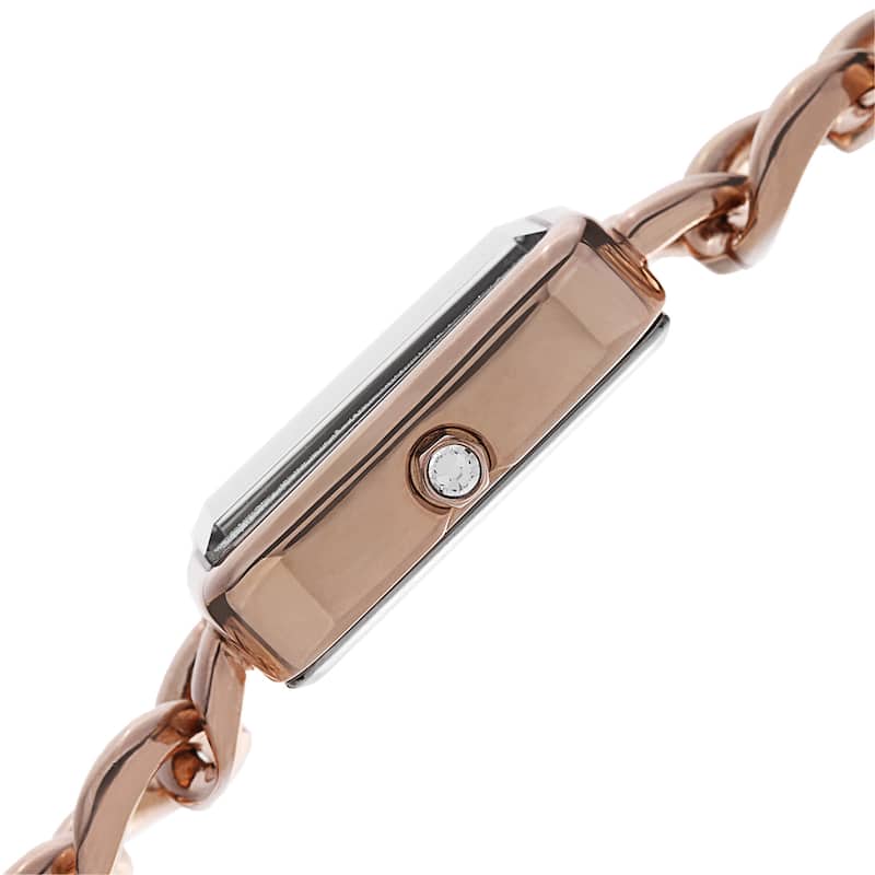 Burgi Women's Swiss Quartz Diamond Chain Link Rose-Tone Bracelet Watch