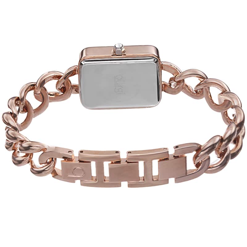 Burgi Women's Swiss Quartz Diamond Chain Link Rose-Tone Bracelet Watch