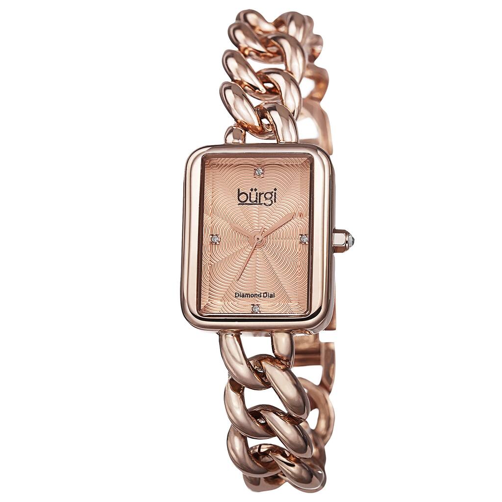 Burgi Women's Swiss Quartz Diamond Chain Link Rose-Tone Bracelet Watch
