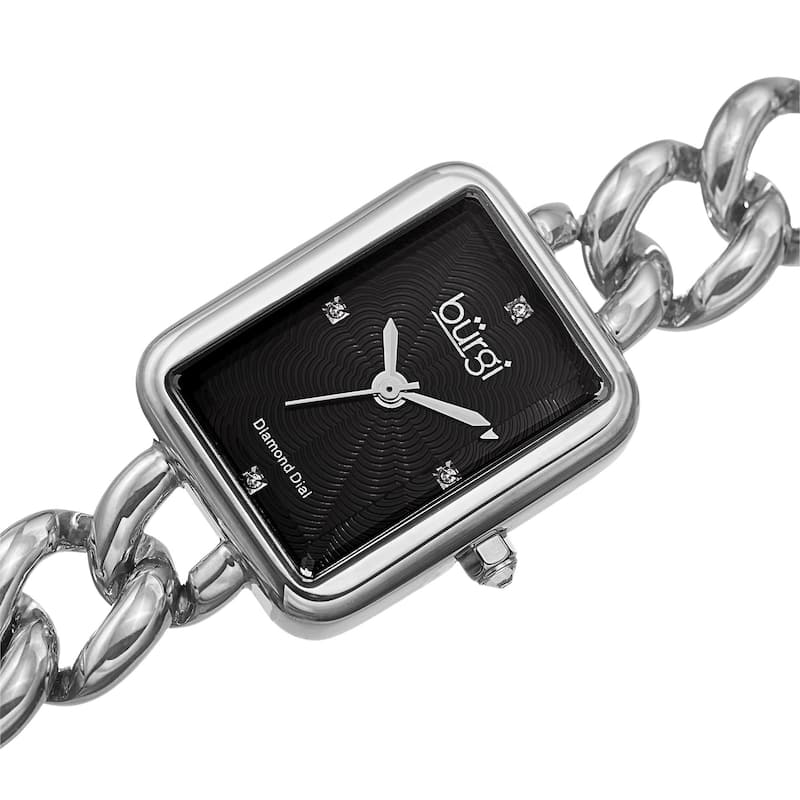 Burgi Women's Swiss Quartz Diamond Chain Link Silver-Tone Bracelet Watch