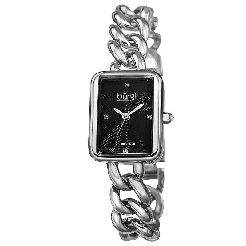 Burgi Women's Swiss Quartz Diamond Chain Link Silver-Tone Bracelet Watch