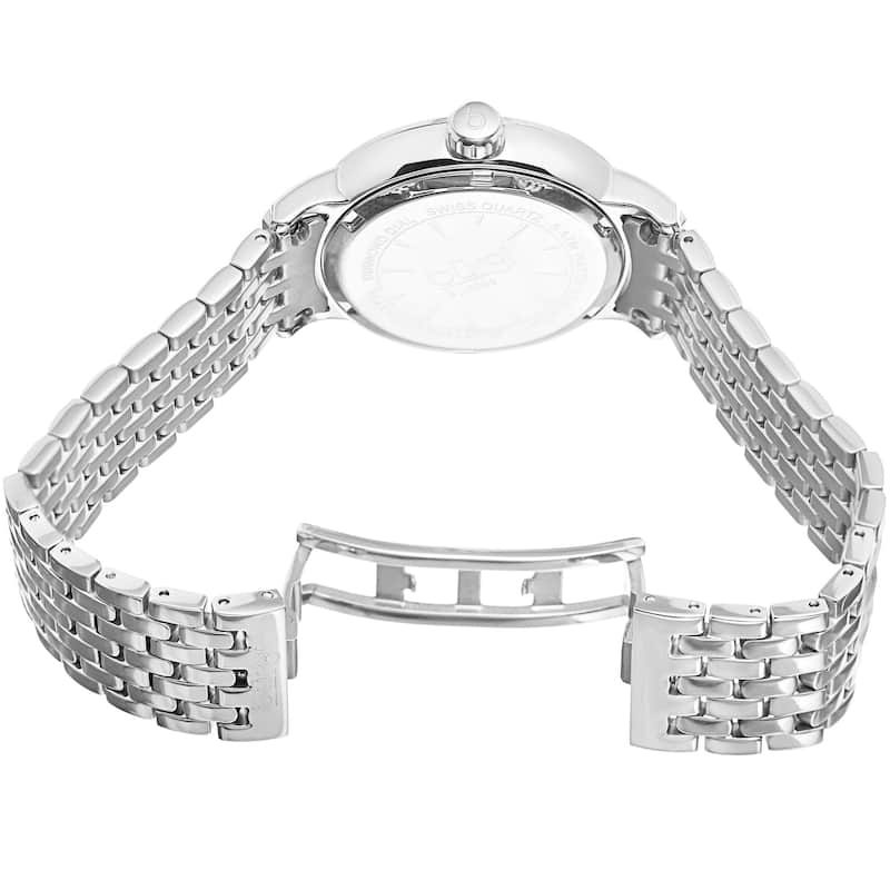 Burgi Women's Swiss Quartz Diamond Stainless Steel Silver-Tone Bracelet Watch