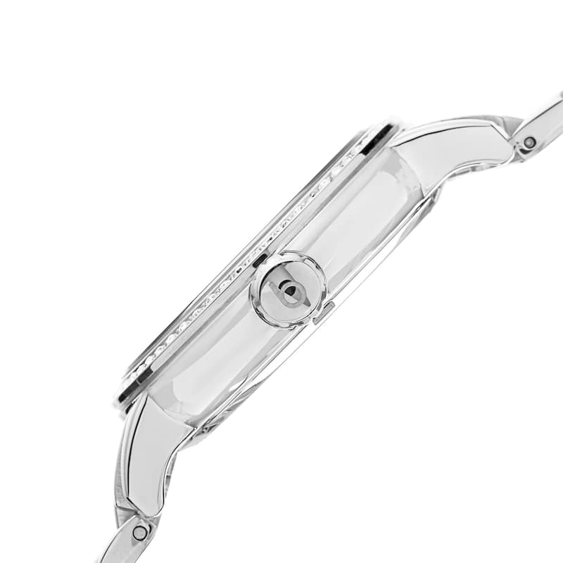 Burgi Women's Swiss Quartz Diamond Stainless Steel Silver-Tone Bracelet Watch