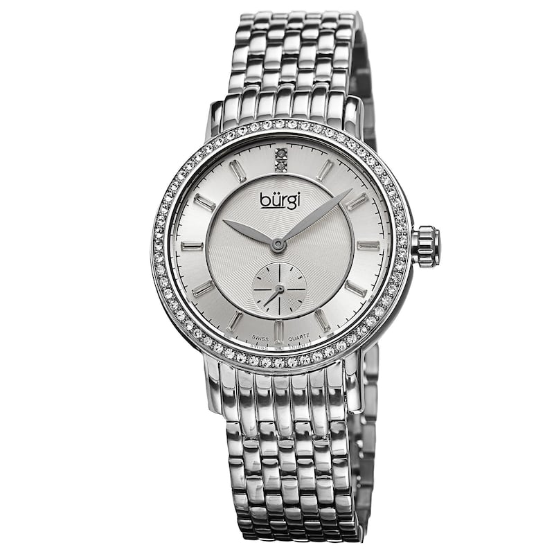 Burgi Women's Swiss Quartz Diamond Stainless Steel Silver-Tone Bracelet Watch
