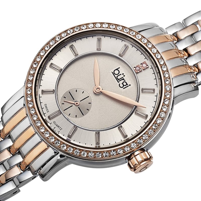 Burgi Women's Swiss Quartz Diamond Stainless Steel Two-Tone Bracelet Watch