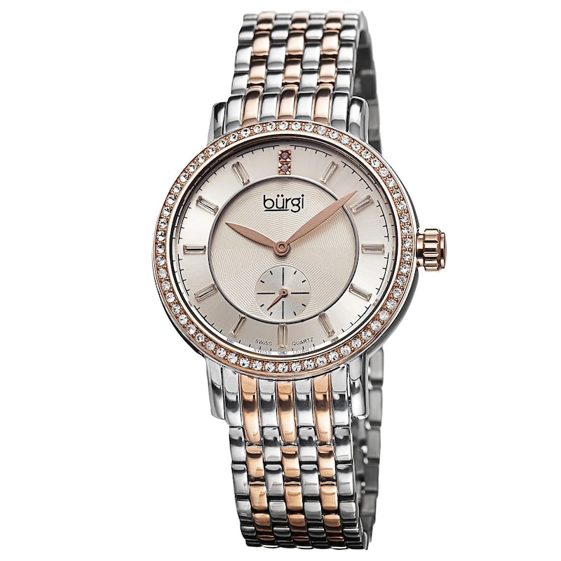Burgi Women's Swiss Quartz Diamond Stainless Steel Two-Tone Bracelet Watch