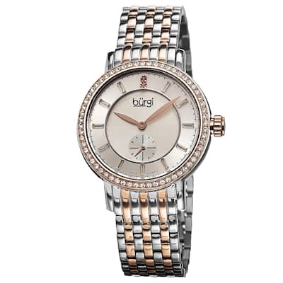 Burgi Women's Swiss Quartz Diamond Stainless Steel Two-Tone Bracelet Watch