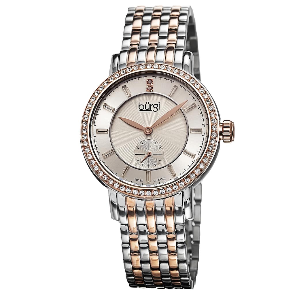 Burgi Women's Swiss Quartz Diamond Stainless Steel Two-Tone Bracelet Watch