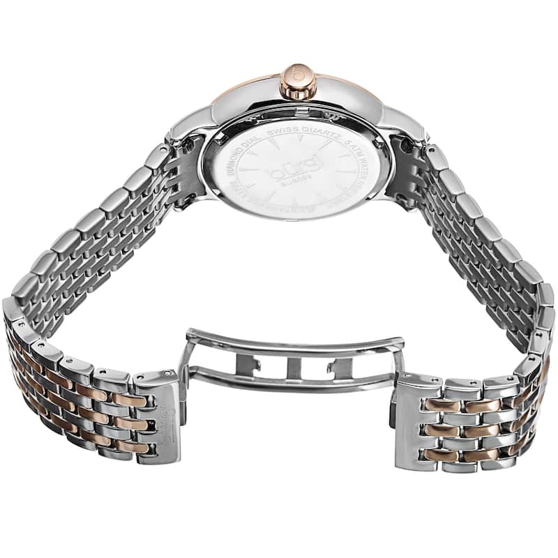 Burgi Women's Swiss Quartz Diamond Stainless Steel Two-Tone Bracelet Watch