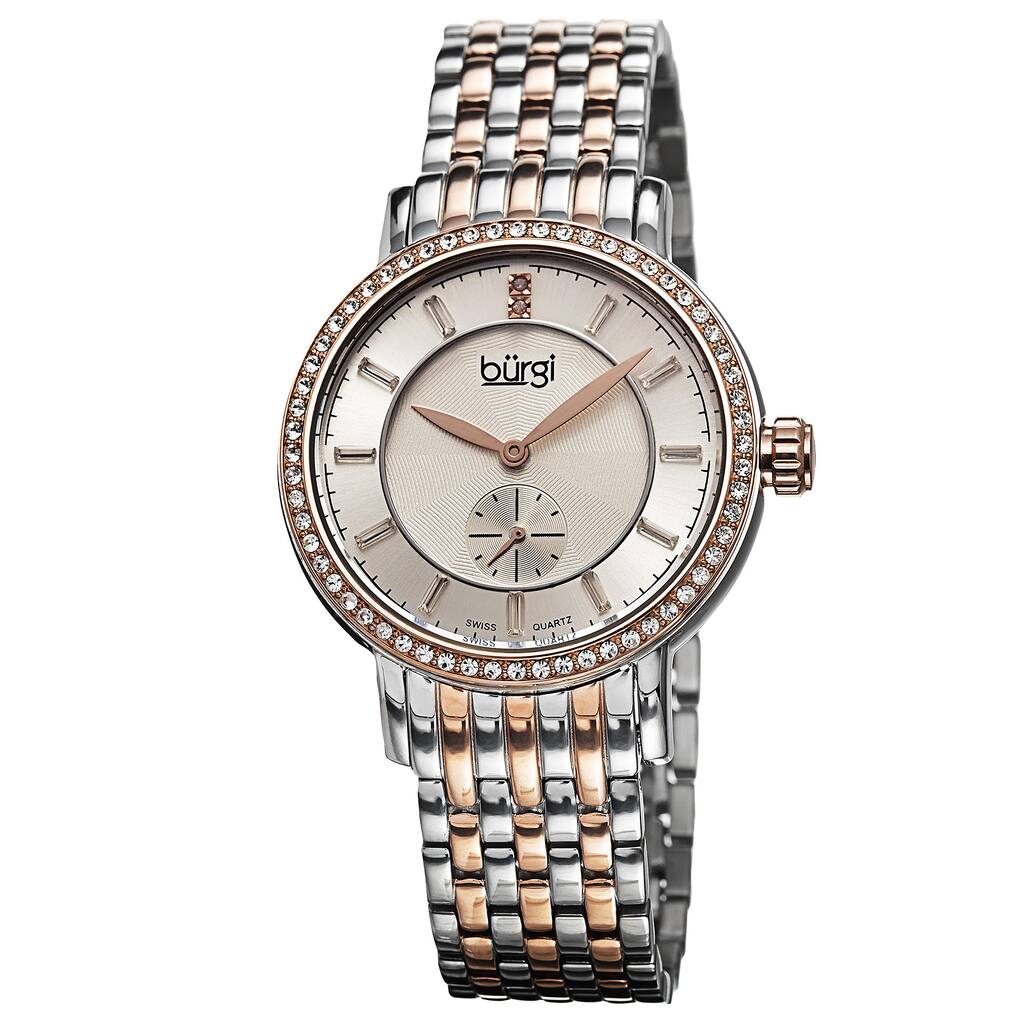 Burgi Women's Swiss Quartz Diamond Stainless Steel Two-Tone Bracelet Watch